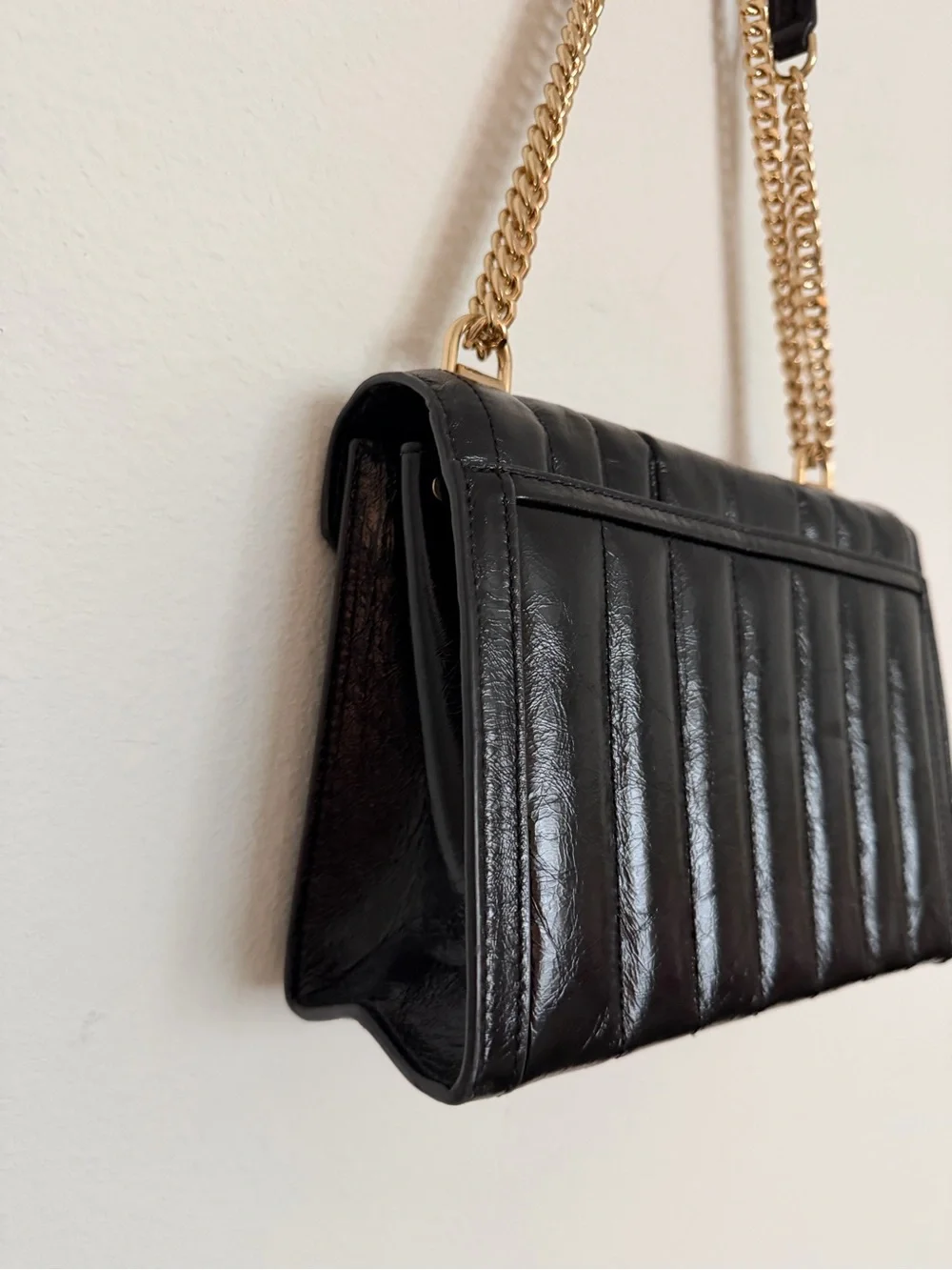 Michael Kors Black Quilted Leather Shoulder Bag with Gold Chain